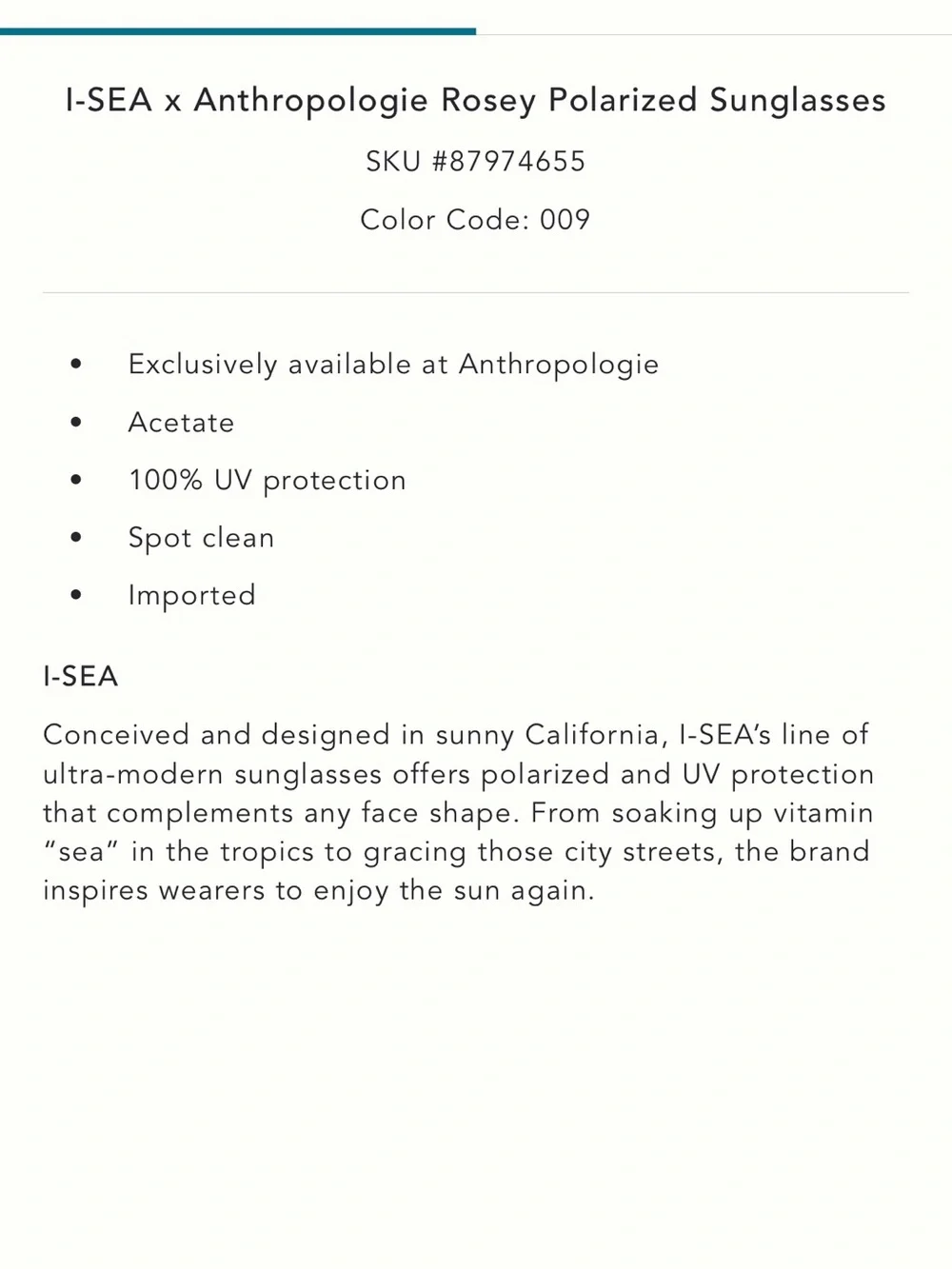 Anthropologie I-SEA Polarized Sunglasses